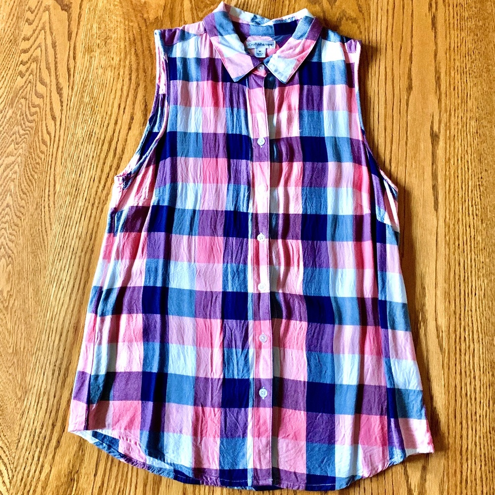 "Croft & Barrow" plaid, sleeveless top, M
